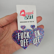 Load image into Gallery viewer, Fuck Off Large Heart Acrylic Earrings
