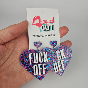 Fuck Off Large Heart Acrylic Earrings