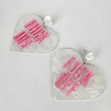Load image into Gallery viewer, Fuck Off Large Heart Acrylic Earrings
