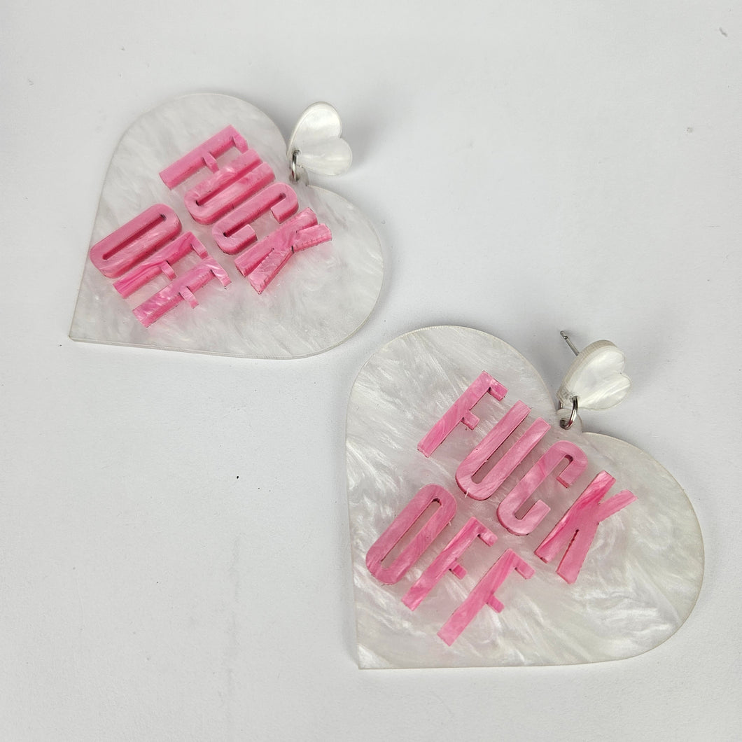 Fuck Off Large Heart Acrylic Earrings