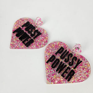 Pussy Power Large Heart Acrylic Earrings
