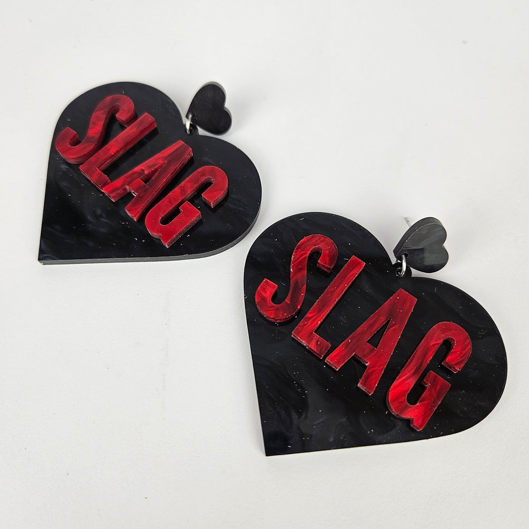 Slag Large Heart Acrylic Earrings