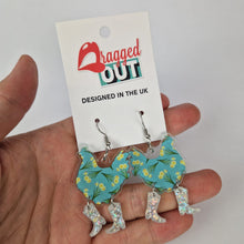 Load image into Gallery viewer, Green Floral Chicken Cowboy Acrylic Earrings
