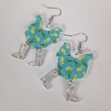 Load image into Gallery viewer, Green Floral Chicken Cowboy Acrylic Earrings
