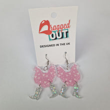 Load image into Gallery viewer, Pink Love Hearts Chicken Cowboy Acrylic Earrings
