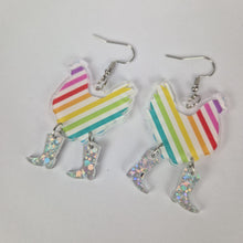 Load image into Gallery viewer, Rainbow Stripe Chicken Cowboy Acrylic Earrings
