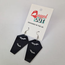 Load image into Gallery viewer, Coffin and Bats Acrylic Earrings
