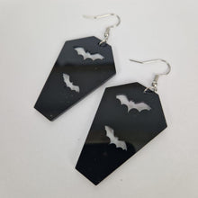 Load image into Gallery viewer, Coffin and Bats Acrylic Earrings
