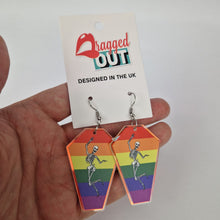 Load image into Gallery viewer, Gay Skeleton Coffin Acrylic Earrings

