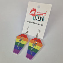 Load image into Gallery viewer, Gay Skeleton Coffin Acrylic Earrings
