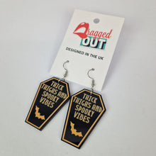 Load image into Gallery viewer, Thick Thighs And Spooky Vibes Coffin Acrylic Earrings
