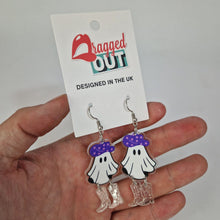 Load image into Gallery viewer, Ghost Cowboy Purple Acrylic Earrings
