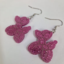 Load image into Gallery viewer, Balloon Dog Pink Glitter Acrylic Earrings

