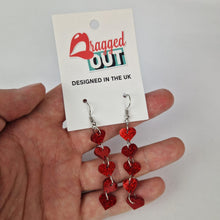 Load image into Gallery viewer, Love Heart Drop Red Glitter Acrylic Earrings
