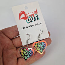 Load image into Gallery viewer, Rainbow Leopard Small Heart Acrylic Earrings
