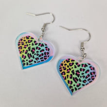 Load image into Gallery viewer, Rainbow Leopard Small Heart Acrylic Earrings
