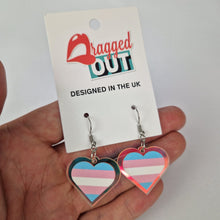 Load image into Gallery viewer, Trans Pride Small Heart Acrylic Earrings
