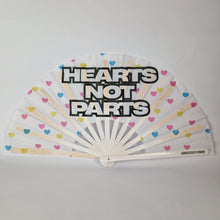 Load image into Gallery viewer, Hearts Not Parts Pansexual Clack Fan
