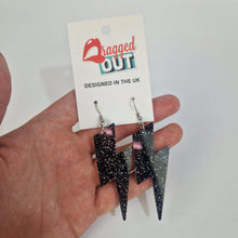 Load image into Gallery viewer, Lightning Bolt Black Glitter Acrylic Earrings
