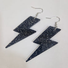 Load image into Gallery viewer, Lightning Bolt Black Glitter Acrylic Earrings
