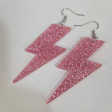 Load image into Gallery viewer, Lightning Bolt Pink Glitter Acrylic Earrings
