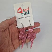 Load image into Gallery viewer, Lightning Bolt Pink Glitter Acrylic Earrings
