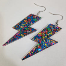Load image into Gallery viewer, Lightning Bolt Rainbow Glitter Acrylic Earrings
