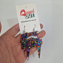 Load image into Gallery viewer, Lightning Bolt Rainbow Glitter Acrylic Earrings
