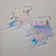 Load image into Gallery viewer, Iridescent Lightning Bolts And Cloud Acrylic Earrings
