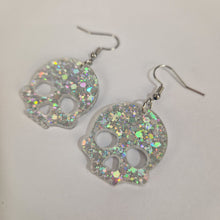 Load image into Gallery viewer, Skull Acrylic Silver Iridescent Glitter Earrings
