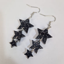 Load image into Gallery viewer, Star Drop Earrings In Black Glitter Acrylic
