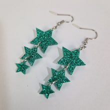 Load image into Gallery viewer, Star Drop Earrings In Green Glitter Acrylic
