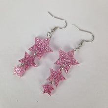 Load image into Gallery viewer, Star Drop Earrings In Pink Glitter Acrylic
