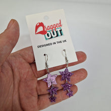 Load image into Gallery viewer, Star Drop Earrings In Purple Glitter Acrylic
