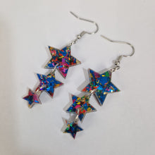 Load image into Gallery viewer, Star Drop Earrings In Rainbow Glitter Acrylic
