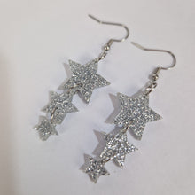 Load image into Gallery viewer, Star Drop Earrings In Silver Glitter Acrylic
