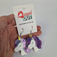 Load image into Gallery viewer, Unicorn Purple Glitter Earrings

