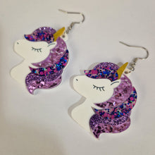 Load image into Gallery viewer, Unicorn Purple Glitter Earrings
