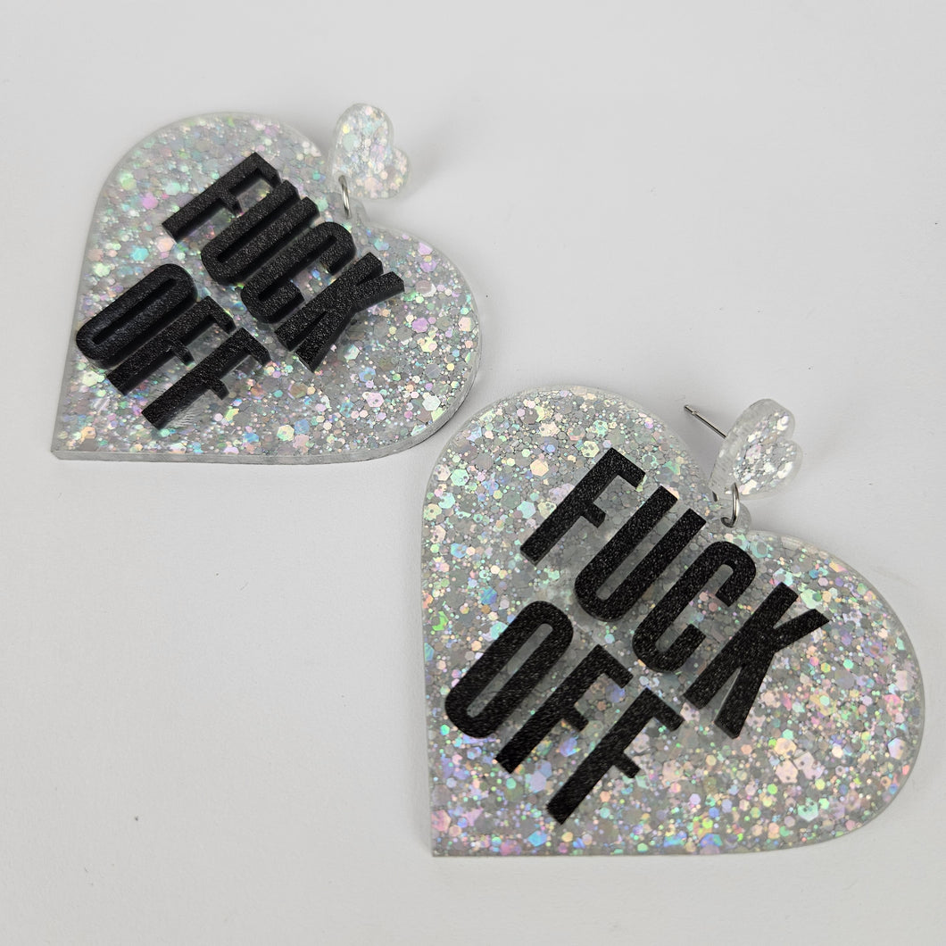 Fuck Off Large Heart Acrylic Earrings