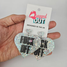 Load image into Gallery viewer, Fuck Off Large Heart Acrylic Earrings
