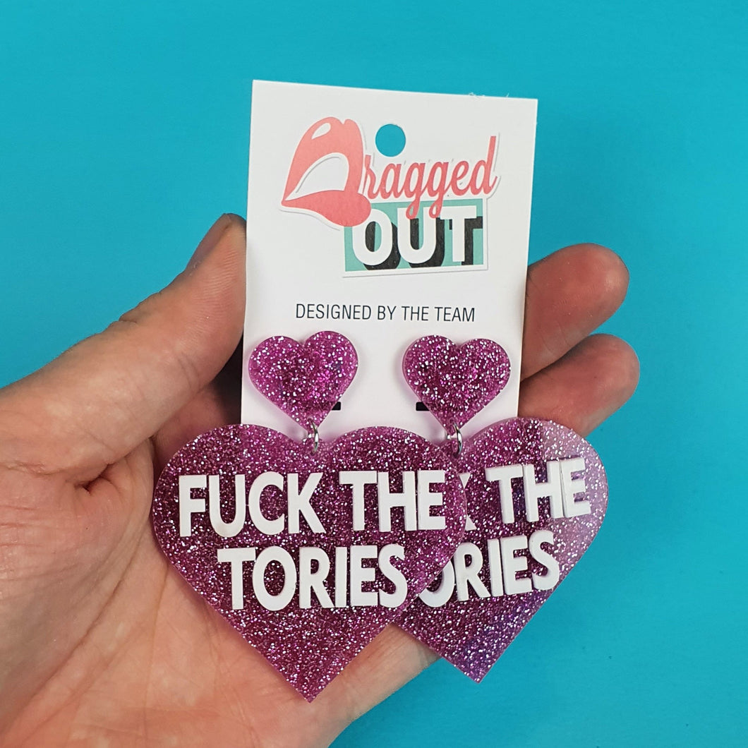 Fuck The Tories Heart Earrings