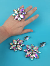 Load image into Gallery viewer, Zena Set, Crystal Clip On Earrings and Adjustable Ring
